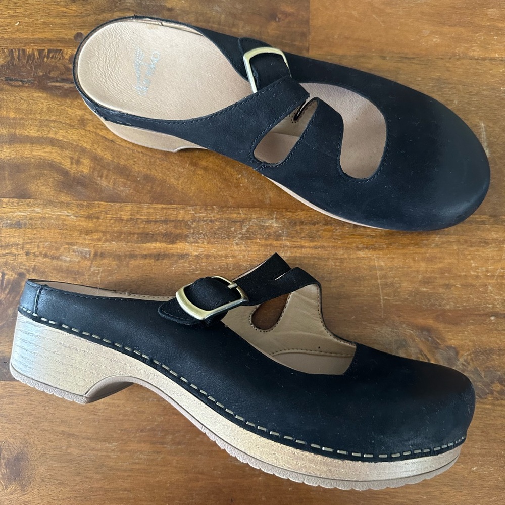 Dansko Britney Black Nubuck Women's Slip-On Clog with Buckle Accent EURO 40